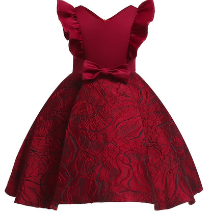 Knee-High Off-the-Shoulder Color Block Pleated Princess Dress for Girls - Sleeveless, Flared Hem, Cotton Lined, Non-Stretch Polyester Fabric, Hand Wash Only - Perfect for Piano Performance, Wedding, Birthday Party, and Evening Occasions