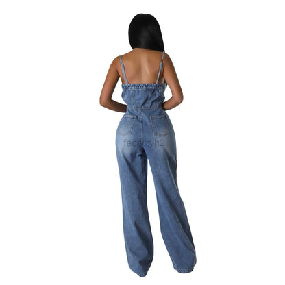 Women's Jumpsuits & Rompers Designer pants 6012 platform women's fashion casual sexy shoulder straps denim jumpsuit wide leg pants flared pants
