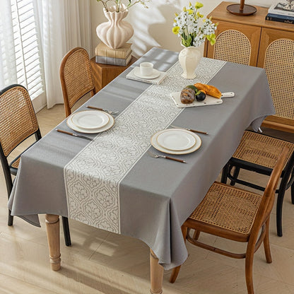 1pc, Luxurious Gray Waterproof Rectangular Table Cover - Stain-Resistant Polyester Fiber Fabric, Machine Washable, Perfect for Dining Room and Living Room Decoration, Easy Care and Maintenance