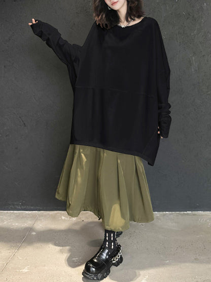 xakxx Batwing Sleeves Long Sleeves Solid Color Round-Neck T-Shirts Tops