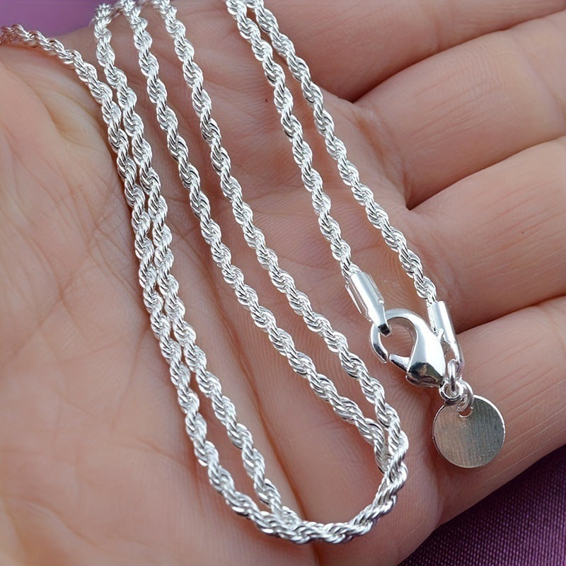 2PCS 925 Sterling Silver Twisted Rope Chain Necklace and Bracelet Set - Timeless Hip Hop Style Jewelry with Shiny Finish, Elegant Design, and Versatile Accessorizing Options for Women