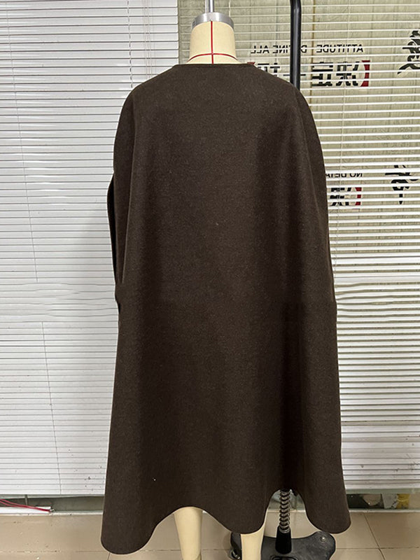 xakxx Simple Sleeveless Solid Color Round-Neck Cape Outerwear