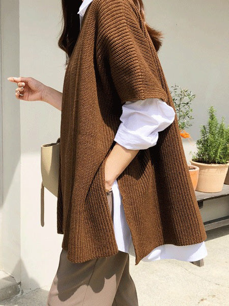 xakxx Casual Loose Split-Side Round-Neck Sweater Tops