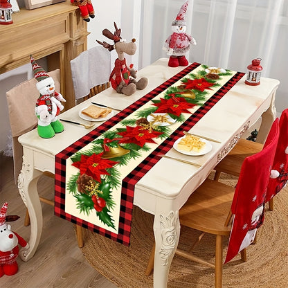 Vibrant Festive Rectangular Table Runner - 70.87 inches Long, Polyester Woven, Holiday Floral Pattern, Durable, Easy to Clean, Ideal for Christmas, New Year Home & Party Decorations, Adds Warmth and Ambiance to Your Table Setting