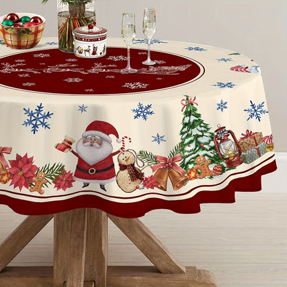 1pc Merry Christmas Polyester Tablecloth - Cartoon Style Santa Claus Snowflake Pattern, Holiday Desktop Decoration Fabric, Christmas Atmospheric Table Decor, Home Decoration, Gift Idea