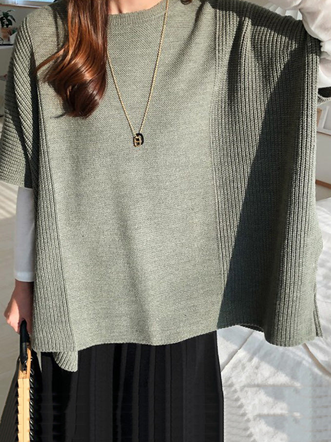 xakxx Casual Loose Split-Side Round-Neck Sweater Tops