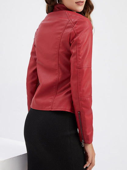xakxx Long Sleeves Plus Size Buttoned Pockets Zipper Stand Collar Jackets Outerwear