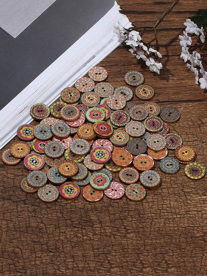 xakxx About 100Pcs Multi-Color Wooden Round Sewing Buttons For DIY Craft Decoration