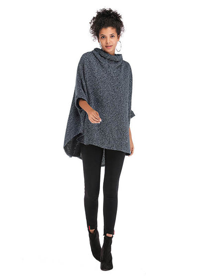 xakxx Casual Loose Half Sleeves Solid Color High-Neck Sweater Tops