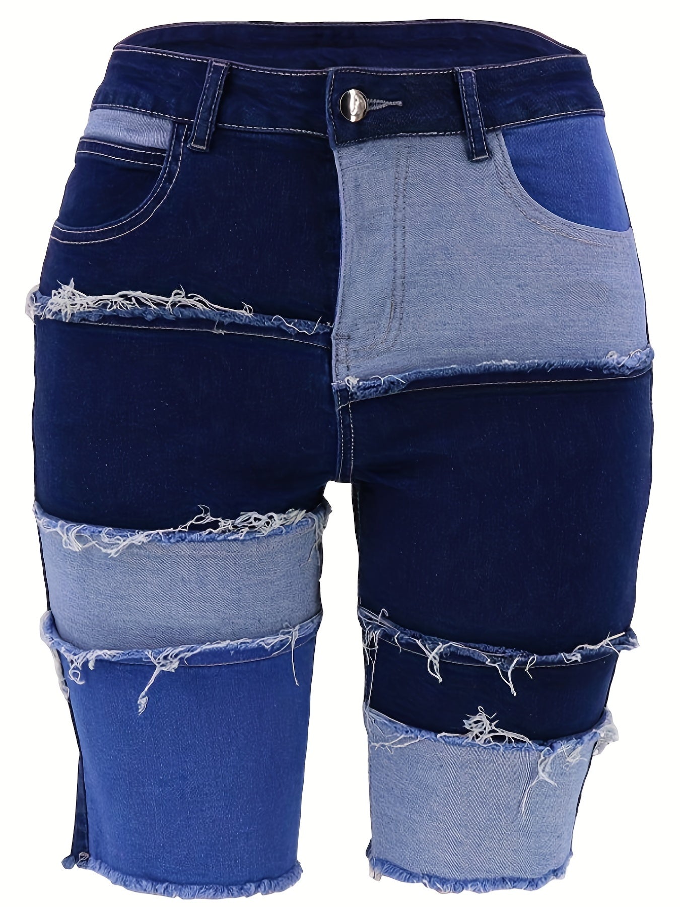 Women's Plus Size Oversized Color Block Bermuda Patchwork Denim Shorts With A Slim Fit Waist And Denim Shorts