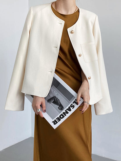 xakxx Original Creation Long Sleeves Loose Buttoned Solid Color Round-Neck Outerwear