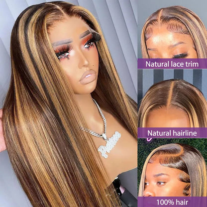 40 Inch Colored Brazilian Highlight Lace Front Wigs Straight Simulation Human Hair Wigs Ombre Honey Blonde Lace Frontal Wig For Black Women