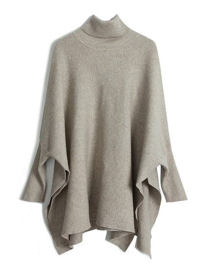 xakxx Simple Loose Solid Color High-Neck Batwing Sleeves Sweater