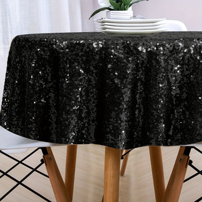 1pc, Luxurious Golden Round Sequin Tablecloth - Dazzling Table Cover for Bridal Shower, Birthday, Wedding, Dessert, Banquet, and Room Decor - Spreads Elegance and Sophistication on Tables