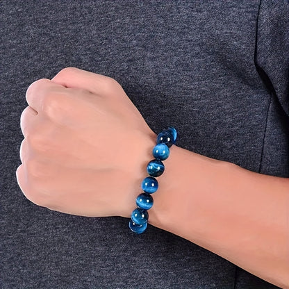 1pc Exquisite Blue Tiger Eye Stone Beaded Fashion Couple's Bracelet - Elegant Birthday Gift for Friends and Family, Unique Anniversary Present, Stylish Accessory for Men and Women