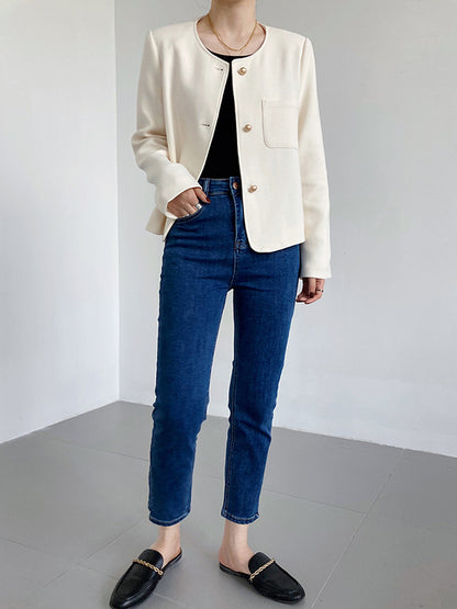 xakxx Original Creation Long Sleeves Loose Buttoned Solid Color Round-Neck Outerwear