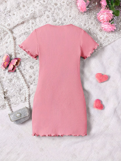 Butterfly Design Frill Trim Short Sleeve Bodycon Dress For Girls Summer Gift Holiday