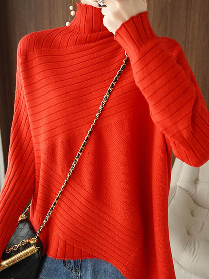 xakxx Original Irregular 7 Colors High-Neck Long Sleeves Sweater Top