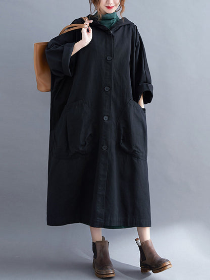 xakxx Loose Hooded Trench Long Coat