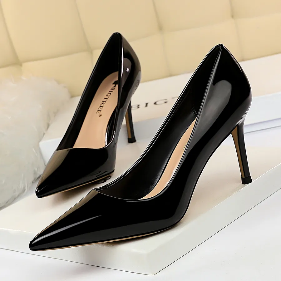 xakxx  Patent Leather Woman Pumps Kitten Heels Occupation OL Office Shoes Classic Pumps Plus Size 35-43 Shoes Women Heels