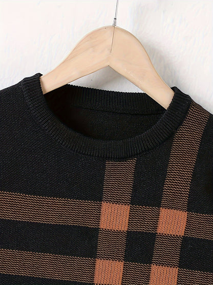 Boys Knit Pullover Sweater - Geometric Pattern, Long Sleeve, Spring/Autumn, Casual Regular Fit