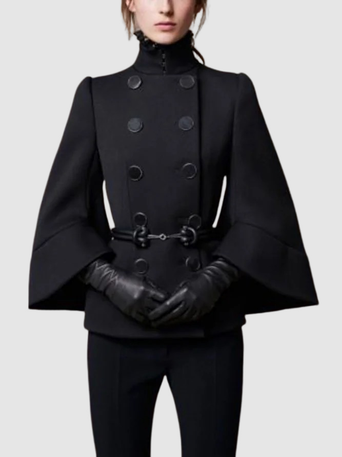 xakxx Flared Buttoned Solid Color High Neck Jackets&Coats Outerwear Woolen Coat