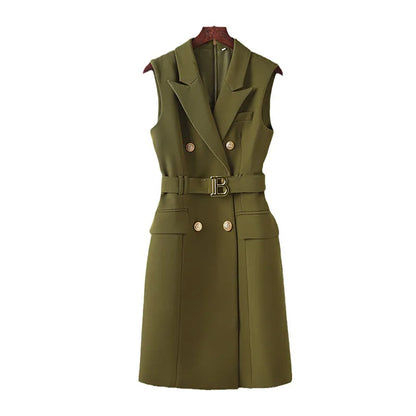 Womens Work Dresses Luxury Designer Clothes Fashion Elegant Office Dresses Suit Jacket Skirt With Big Buckle Waist Belt Business Outfit S-XXXL