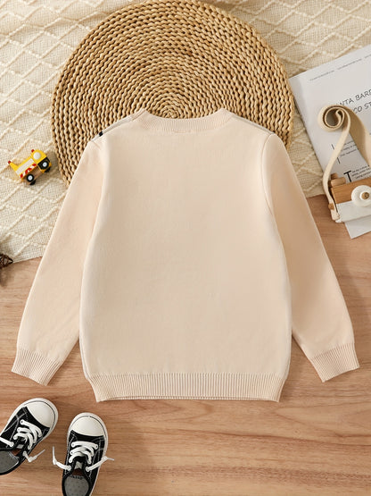 Boys Cartoon Car Pattern Sweater Round Neck Long Sleeve Stretch Warm Knit Pullover Top Kids Clothes Outdoor