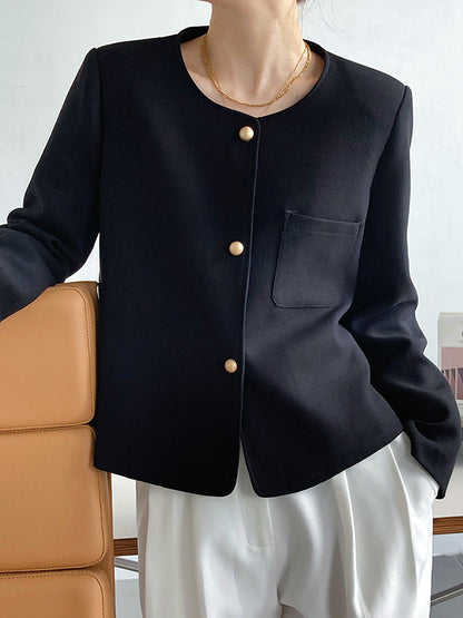 xakxx Original Creation Long Sleeves Loose Buttoned Solid Color Round-Neck Outerwear