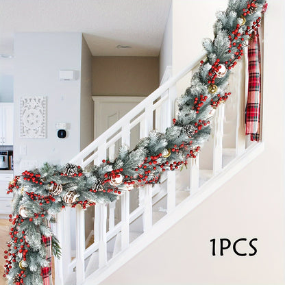 Vintage Style 74.8inch Artificial Pine Christmas Swag - Plastic Faux Fir Garland with Flowers Theme - No Power Needed, Feather-Free - Perfect for Holiday Decorations, Christmas, Halloween, Hanukkah