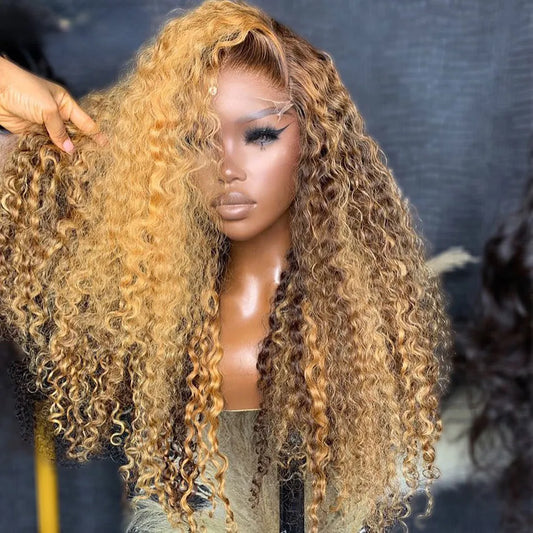 200% Glueless Curly Simulation Human Hair Wigs Honey Blonde Brown 13X4 Water Wave Lace Frontal Wig Ombre Blonde Black Wear Go Brazilian Lace Wig