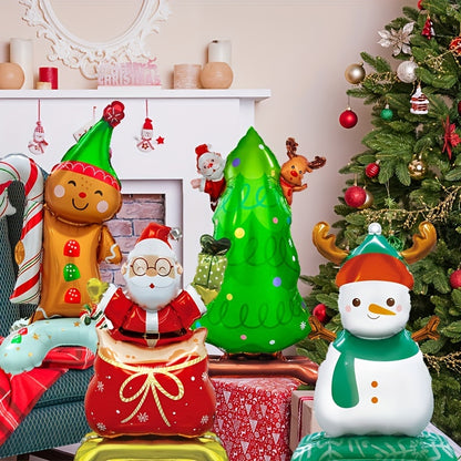 4pcs Christmas Party Balloons Set - Santa Claus, Christmas Tree, Gingerbread Man, Snowman - General Fit, No Electricity Required, Featherless, Ideal for Holiday Decorations