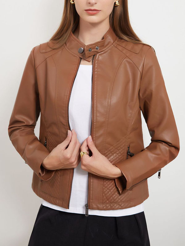 xakxx Long Sleeves Plus Size Buttoned Pockets Split-Joint Zipper Stand Collar Jackets Outerwear