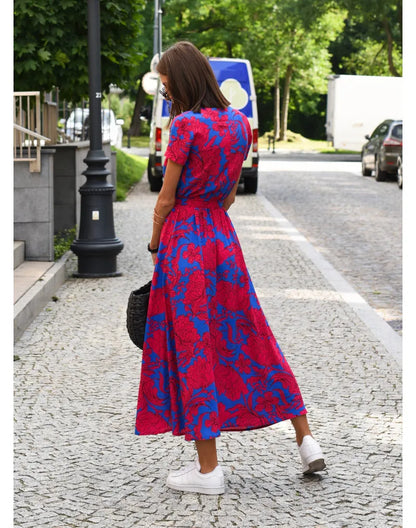 designer womens skirt summer new V-neck print lace-up Lady Floral dress Blue purple pink Urban fashion Clothes 33a fa5