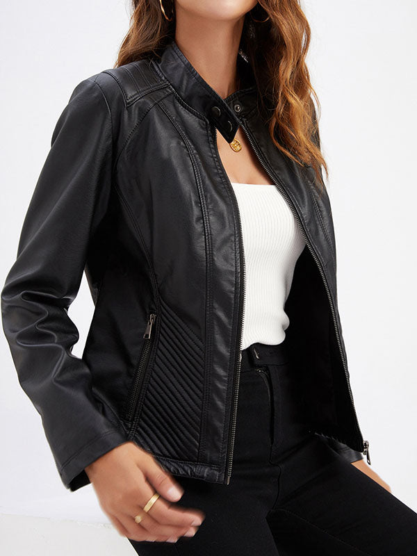 xakxx Long Sleeves Plus Size Buttoned Pockets Split-Joint Zipper Stand Collar Jackets Outerwear