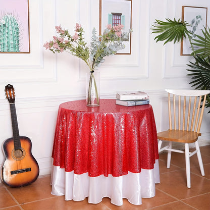 1pc, Luxurious Golden Round Sequin Tablecloth - Dazzling Table Cover for Bridal Shower, Birthday, Wedding, Dessert, Banquet, and Room Decor - Spreads Elegance and Sophistication on Tables