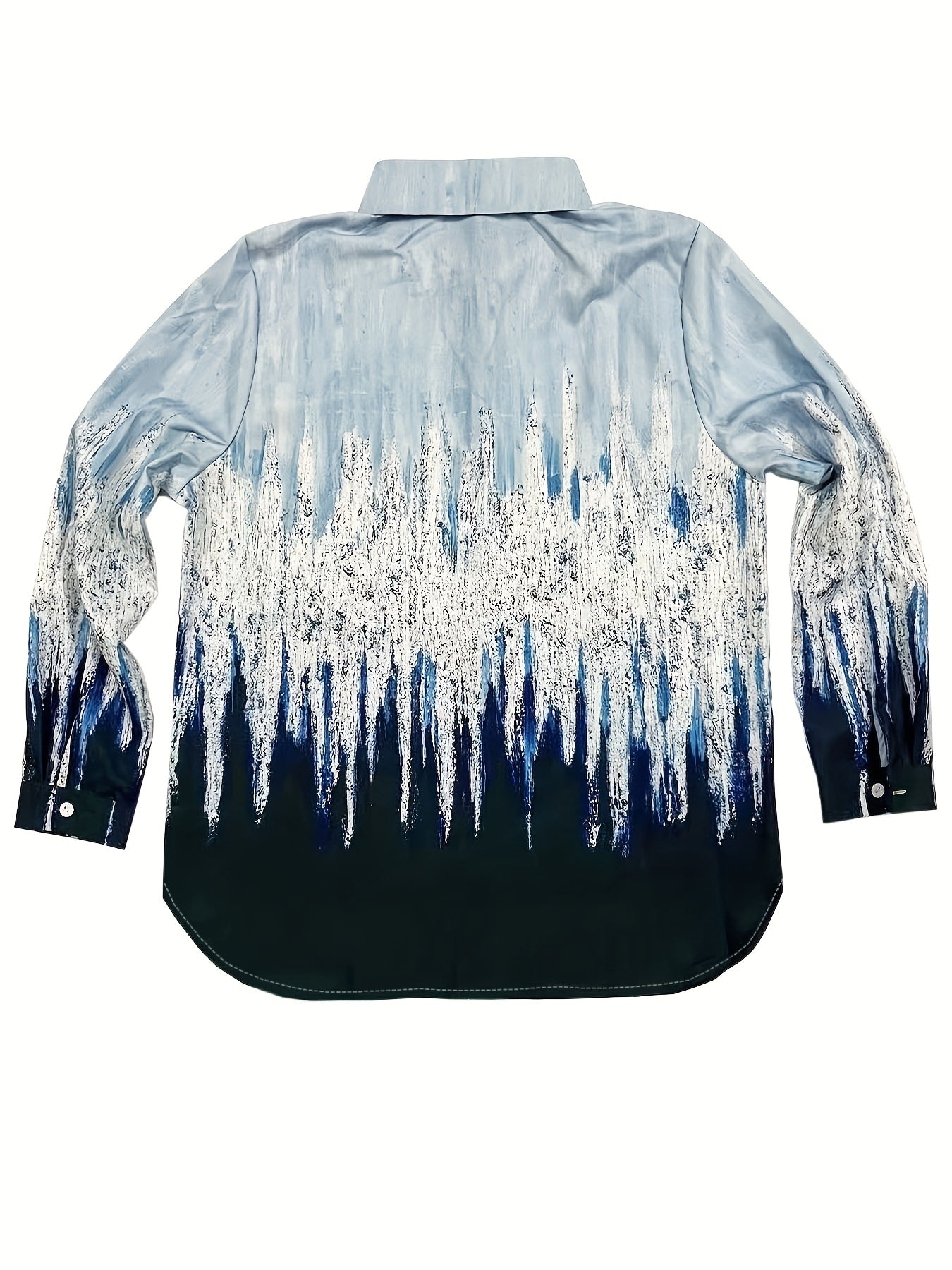 Plus Size Chic Blouse - Relaxed Fit, Brush Print Ombre, Long Sleeve, Turn Down Collar, Button Up - Designed for Curvy Women, Everyday Wear