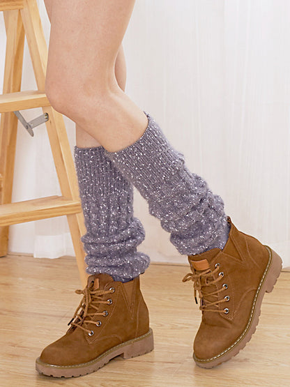xakxx Wool Knitted Dot Twist Leg Warmers Accessories