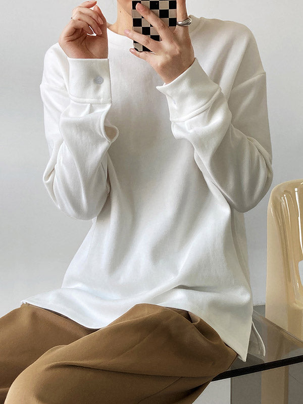 xakxx 3 Colors Loose Casual Solid Color Split-Side T-Shirt Top