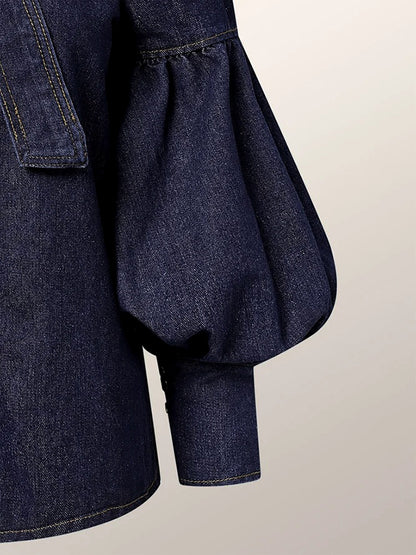 xakxx Long Sleeves Puff Sleeves Bow-Embellished Buttoned Split-Joint Tied High Neck Blouses&Shirts Tops