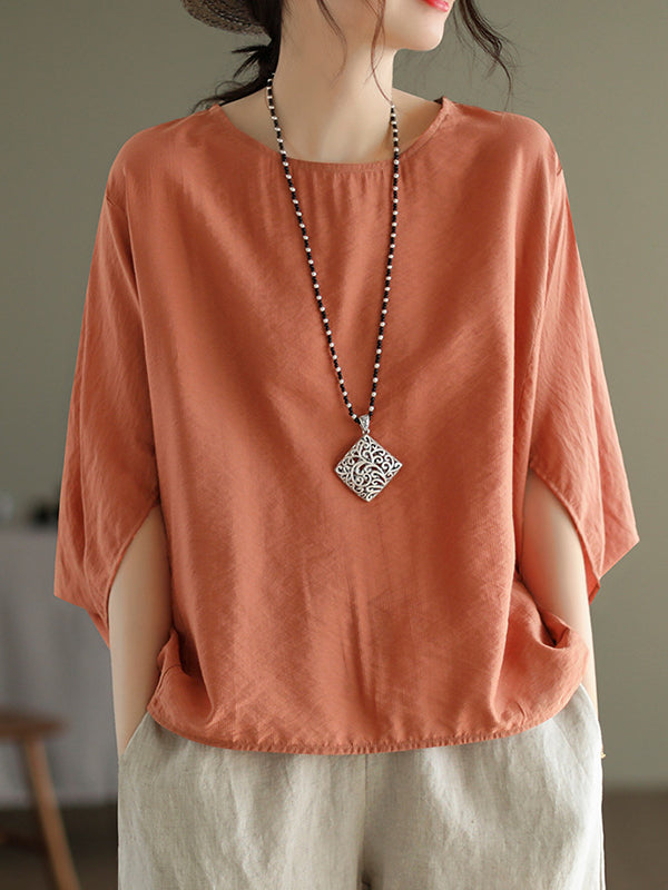 xakxx Vintage Loose Round-Neck Batwing Sleeves T-Shirt