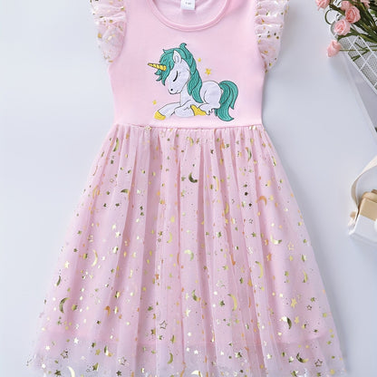 Adorable Girls Unicorn Tutu Dress - Handcrafted with Sparkling Sequins and Soft 100% Cotton - Magical Embroidery, Fluttering Trim, and Layered Tutu - Perfect for Parties and a Dreamy Gift for Sweethearts