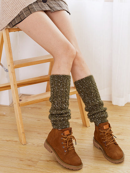 xakxx Wool Knitted Dot Twist Leg Warmers Accessories