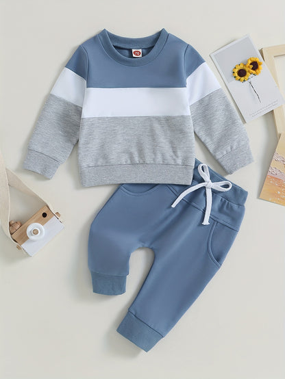 Baby Boys Spring 2 Piece Outfits Contrast Color Long Sleeve Sweatshirt and Elastic Pants for Toddler Fall Clothes