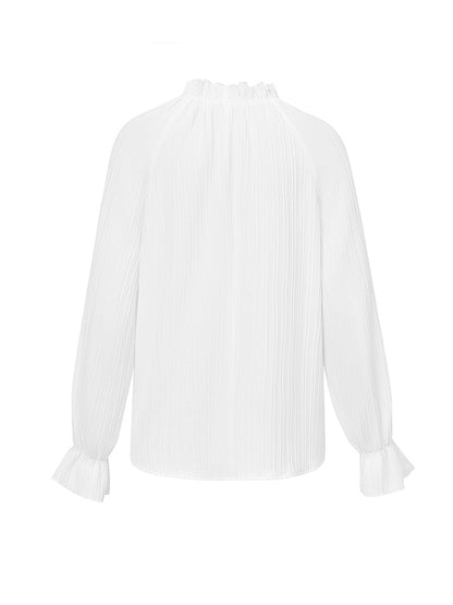 xakxx Long Sleeves Ruffle Sleeves Elasticity Ruffled Solid Color Mock Neck T-Shirts Tops