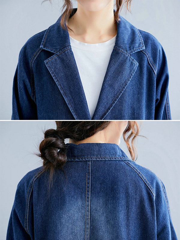 xakxx Original Lapel Long Sleeve Denim Outerwear&Trench
