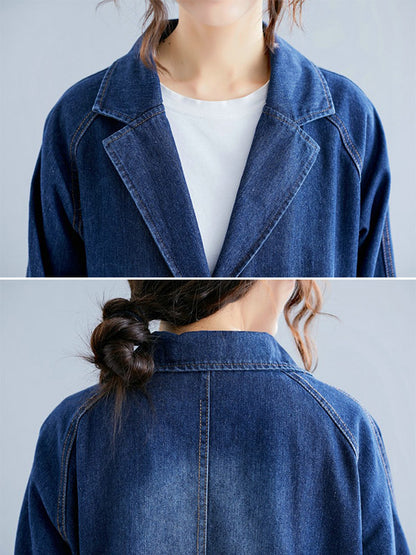 xakxx Original Lapel Long Sleeve Denim Outerwear&Trench