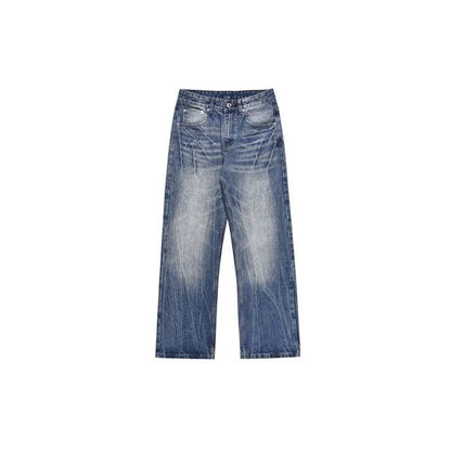 Blue jeans skinny drape straight leg loose trousers tide American wash lightning crack women high street vibe