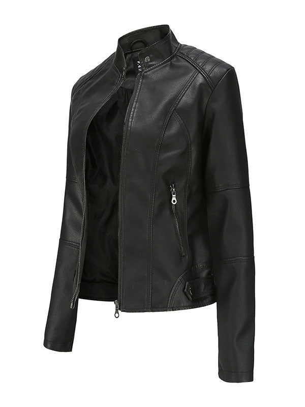 xakxx Long Sleeves Plus Size Buttoned Pockets Zipper Stand Collar Jackets Outerwear