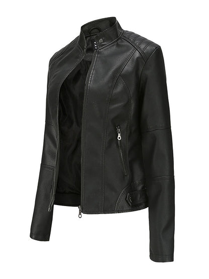 xakxx Long Sleeves Plus Size Buttoned Pockets Zipper Stand Collar Jackets Outerwear